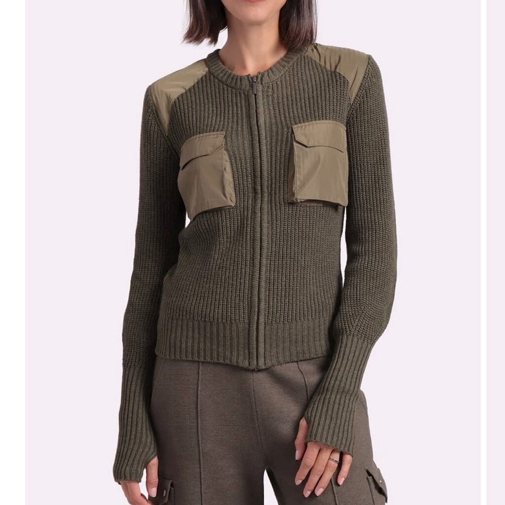 Minnie Rose Cotton Cashmere Shaker Utility Zip Up Cardigan Jacket Size XS
